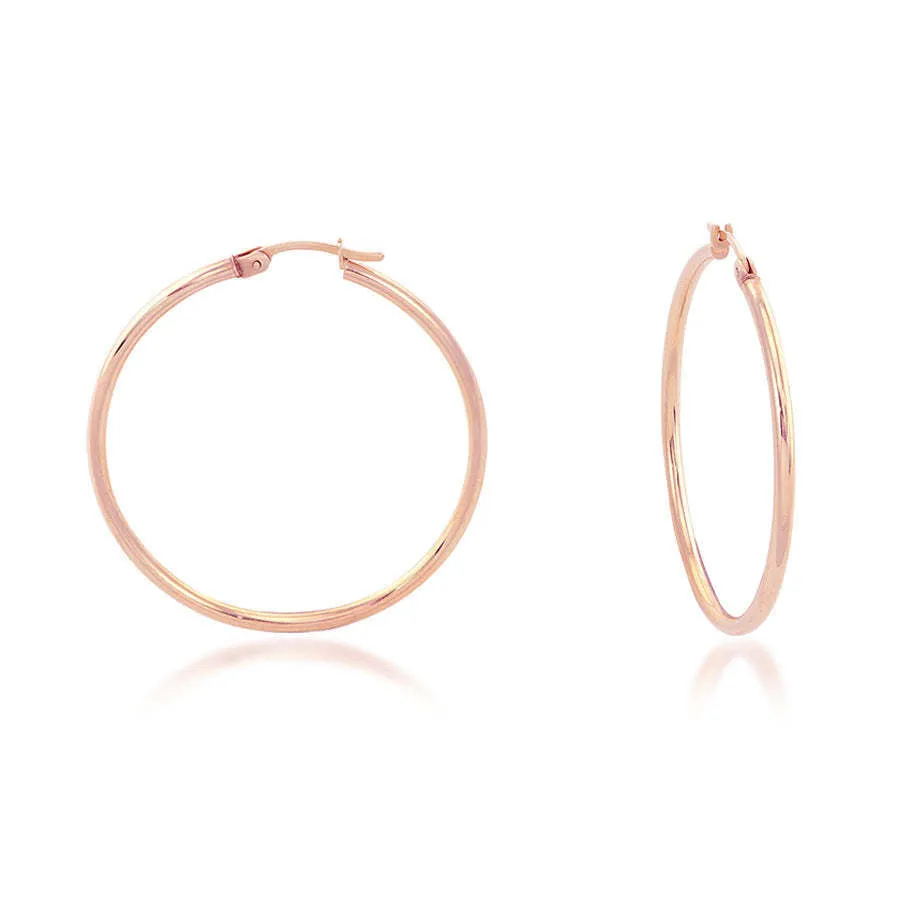 14K Rose Gold 25x2mm Polished Hoop Earrings