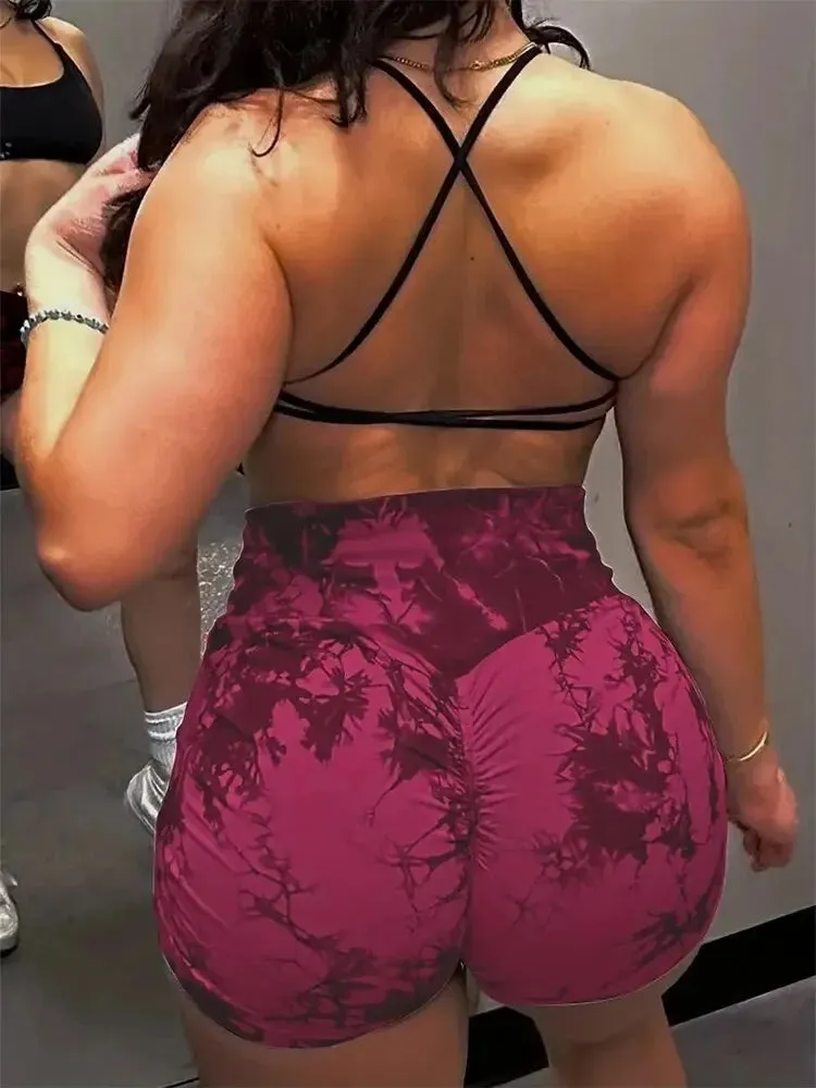 3 Piece Tie Dye High Waisted Yoga Shorts Set