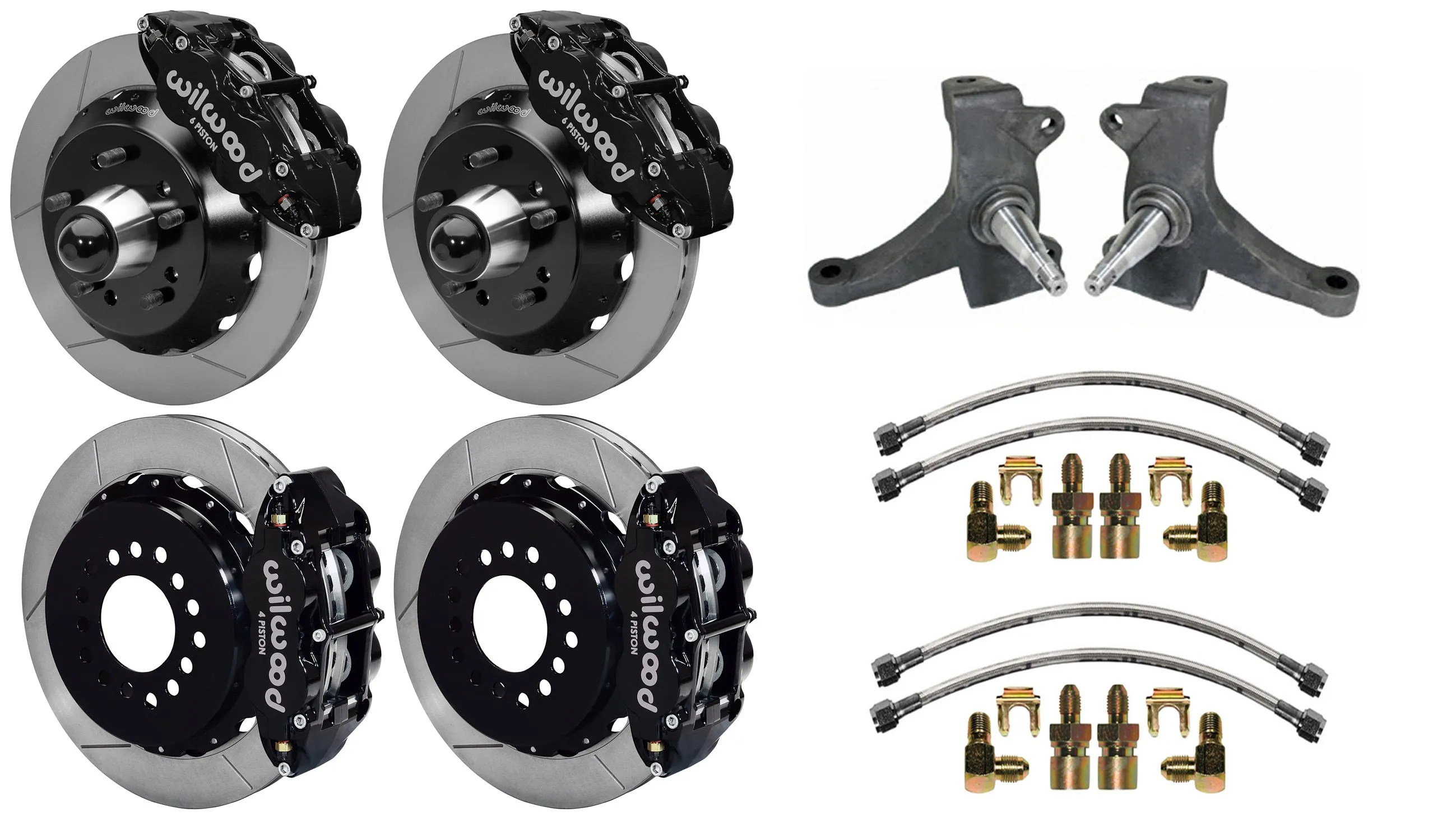 63-70 CHEVY C10 FULL DISC BRAKE KIT & RIDETECH SPINDLES,14"/13" ROTORS,BLACK CAL