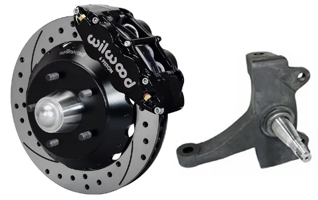 71-72 CHEVY C10 FRONT DISC BRAKE KIT & RIDETECH SPINDLES,13" DRILLED,BLACK CALIP