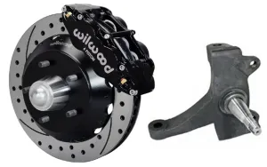71-72 CHEVY C10 FRONT DISC BRAKE KIT & RIDETECH SPINDLES,13" DRILLED,BLACK CALIP