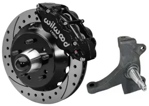 71-72 CHEVY C10 FRONT DISC BRAKE KIT & RIDETECH SPINDLES,14" DRILLED,BLACK CALIP