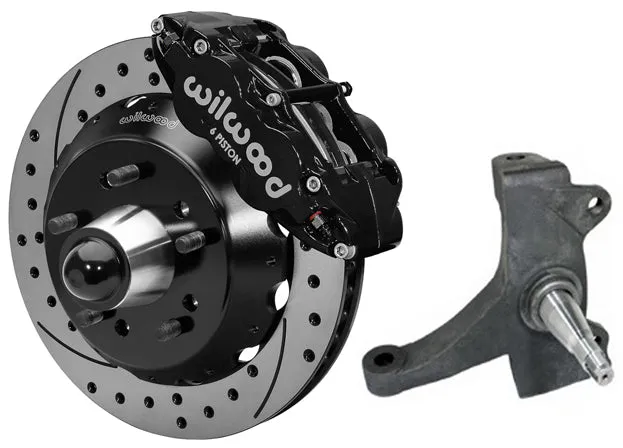 71-72 CHEVY C10 FRONT DISC BRAKE KIT & RIDETECH SPINDLES,14" DRILLED,BLACK CALIP