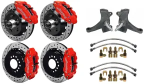 71-72 CHEVY C10 FULL DISC BRAKE KIT & RIDETECH SPINDLES,14"/13" DRILLED,RED CAL.
