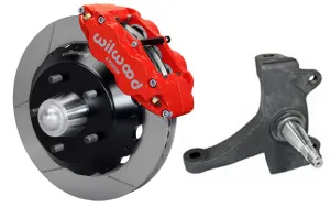 73-87 CHEVY C10 FRONT DISC BRAKE KIT & RIDETECH SPINDLES,13" ROTORS,RED CALIPERS