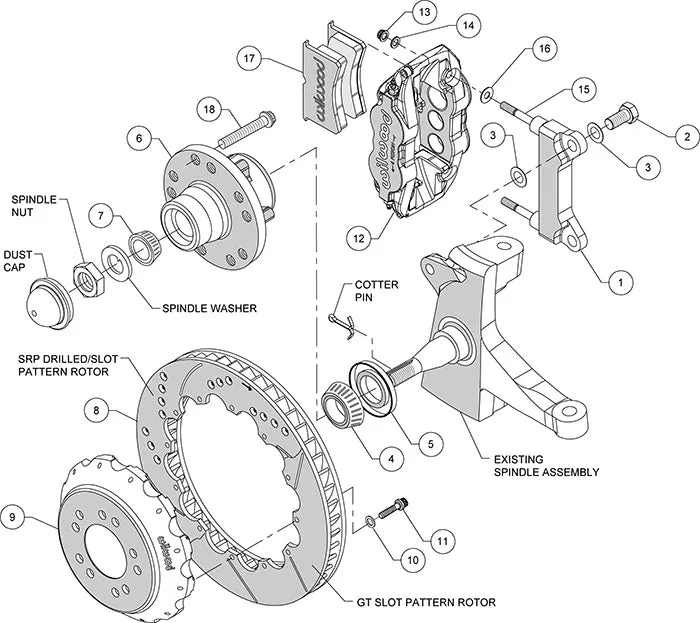 73-87 CHEVY C10 FRONT DISC BRAKE KIT & RIDETECH SPINDLES,13" ROTORS,RED CALIPERS