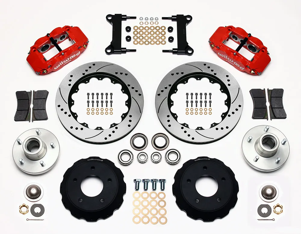 73-87 CHEVY C10 FRONT DISC BRAKE KIT & RIDETECH SPINDLES,14" DRILLED,RED CALIPER