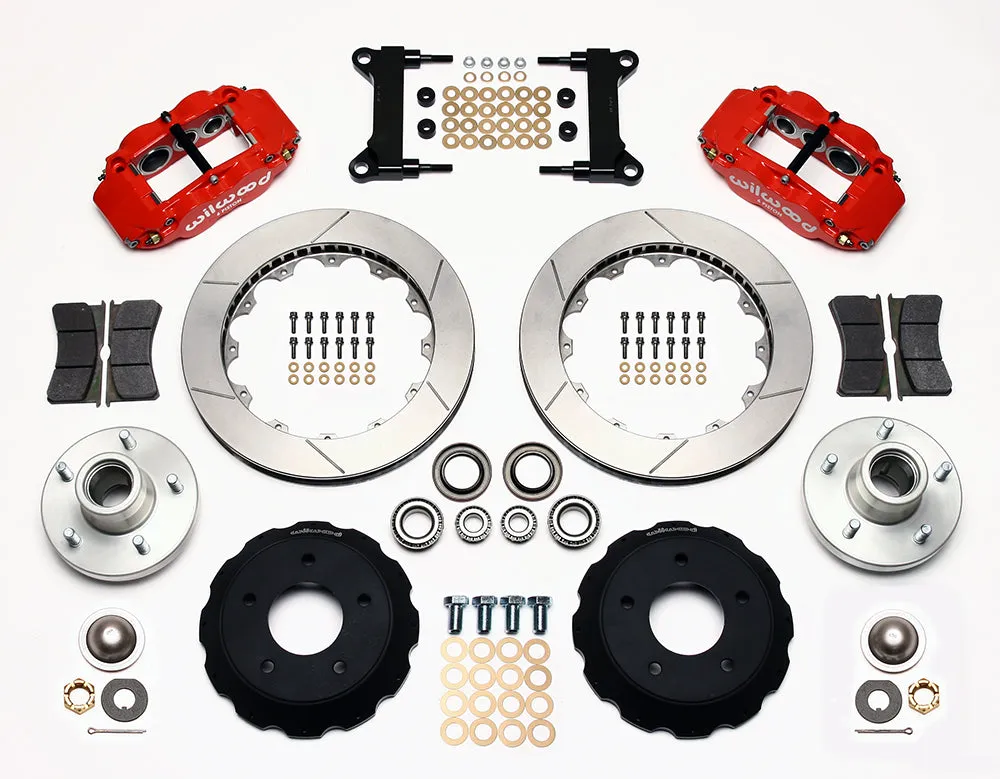 73-87 CHEVY C10 FRONT DISC BRAKE KIT & RIDETECH SPINDLES,14" ROTORS,RED CALIPERS
