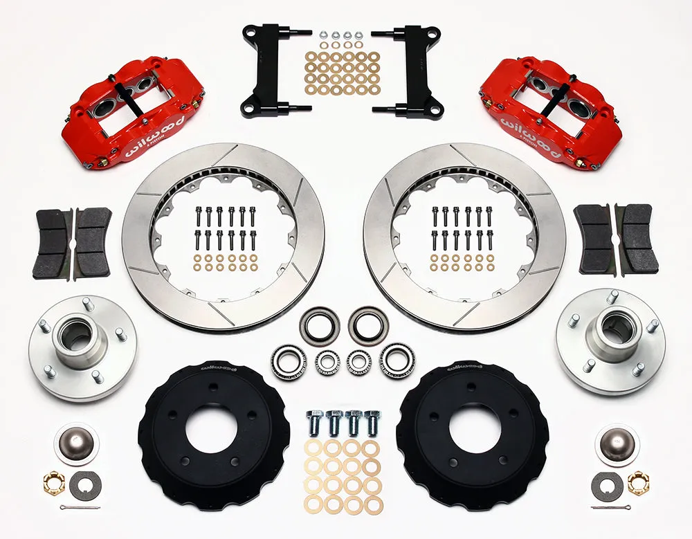73-87 CHEVY C10 FULL DISC BRAKE KIT & RIDETECH SPINDLES,13"/12" ROTORS,RED CALIP
