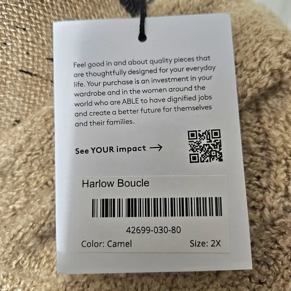 ABLE New Harlow Boucle Camel/Tan Hoodie Sweater Size 2X