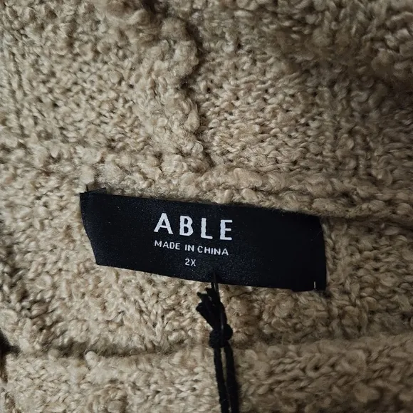 ABLE New Harlow Boucle Camel/Tan Hoodie Sweater Size 2X