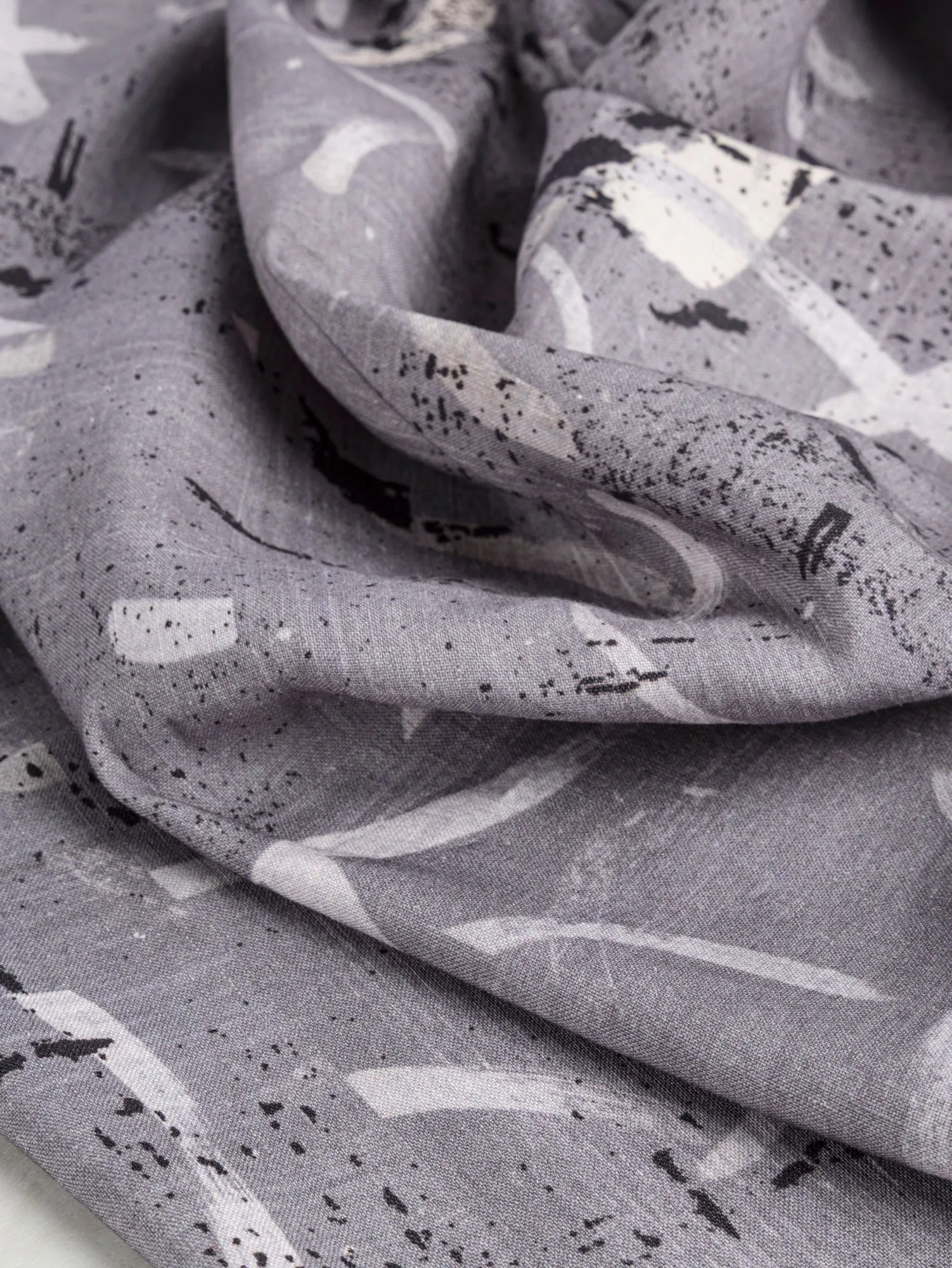 Abstract Brushstroke Linen Viscose Deadstock - Grey