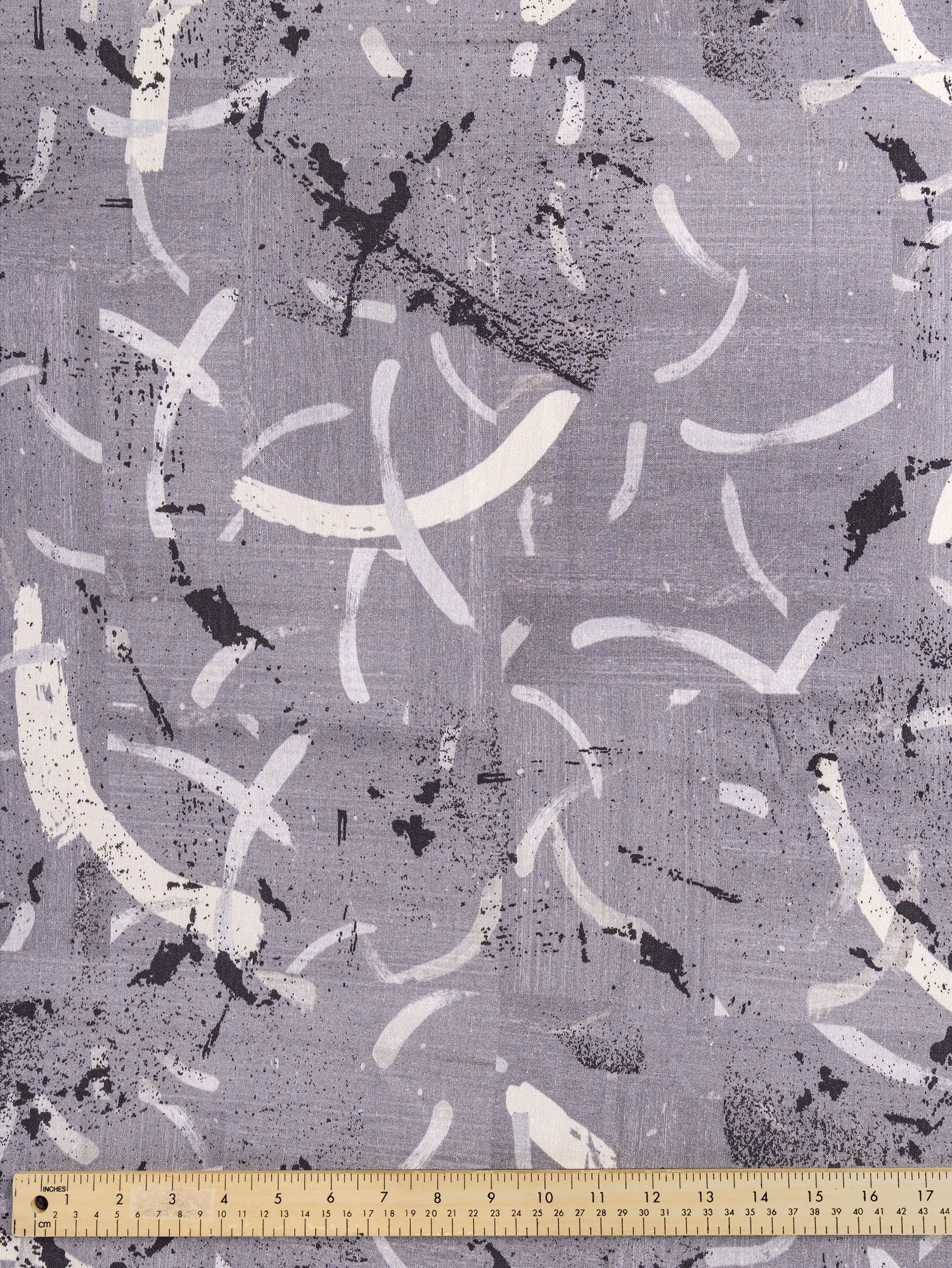 Abstract Brushstroke Linen Viscose Deadstock - Grey