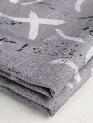 Abstract Brushstroke Linen Viscose Deadstock - Grey