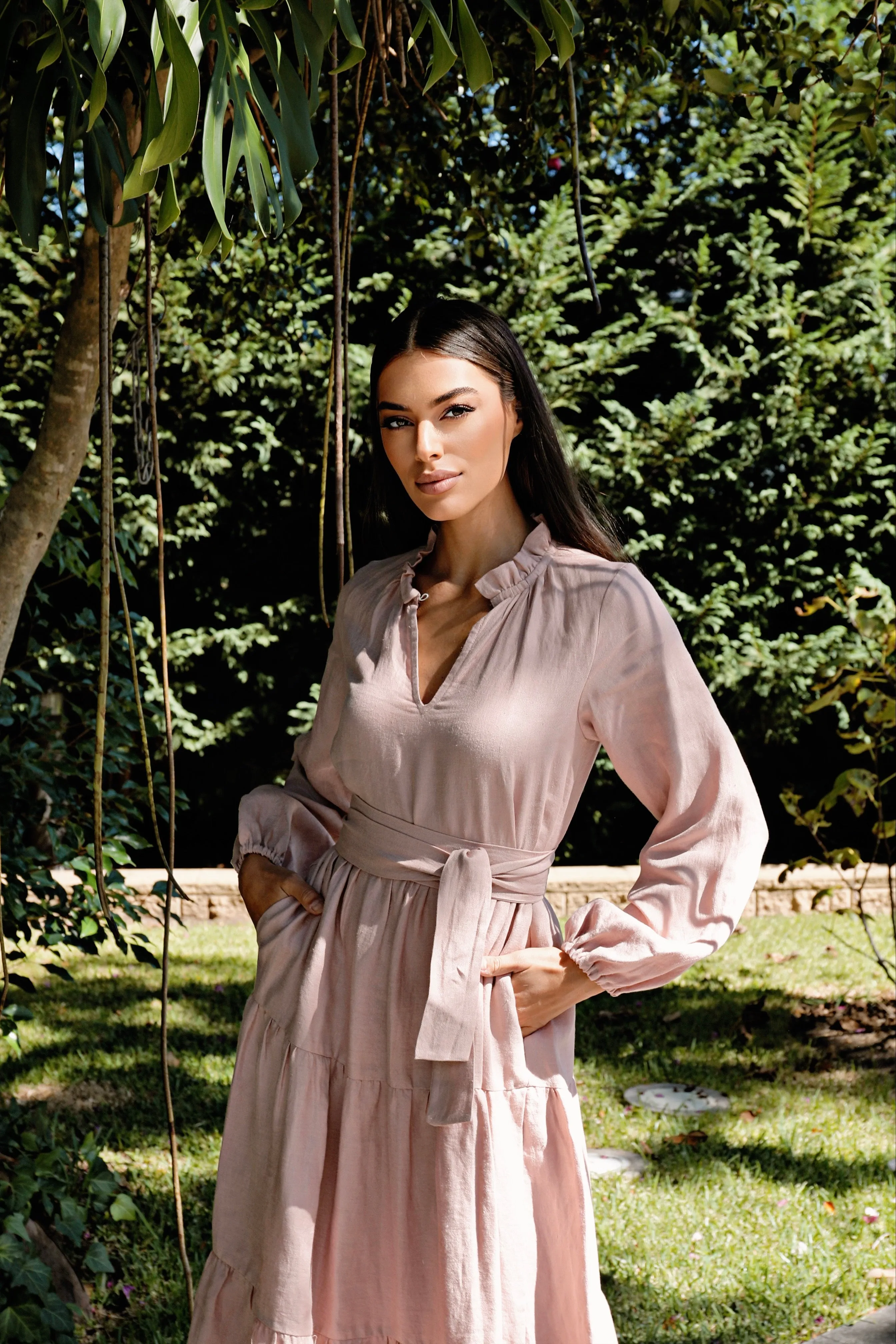 Adelle Linen Dress - Rose
