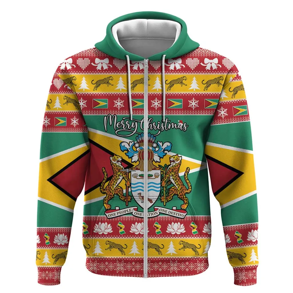 Afro Guyana Christmas Zip Hoodie Mix Coat Of Arms LT15