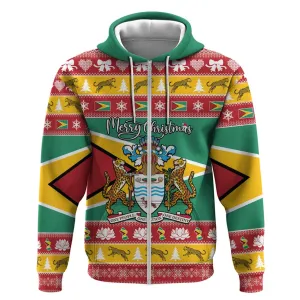 Afro Guyana Christmas Zip Hoodie Mix Coat Of Arms LT15