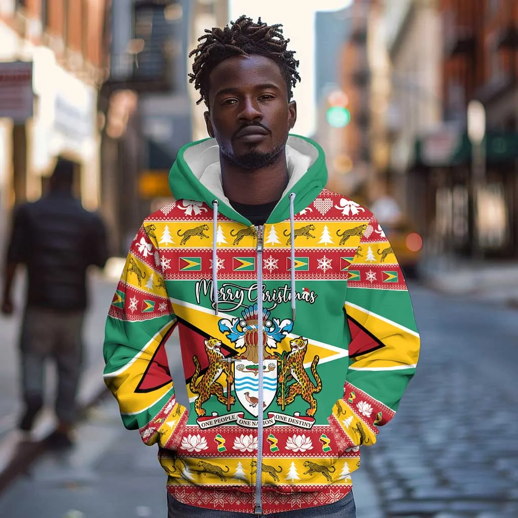 Afro Guyana Christmas Zip Hoodie Mix Coat Of Arms LT15
