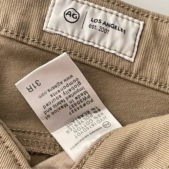 Ag Jeans 31 The Mari High Rise Slim Straight Denim Twill Khaki Preppy Classic