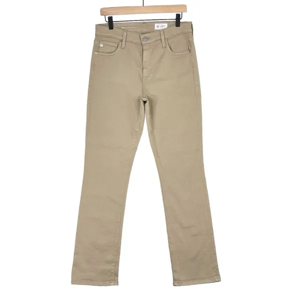 Ag Jeans 31 The Mari High Rise Slim Straight Denim Twill Khaki Preppy Classic