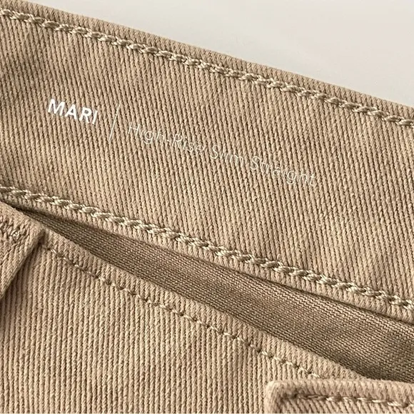 Ag Jeans 31 The Mari High Rise Slim Straight Denim Twill Khaki Preppy Classic