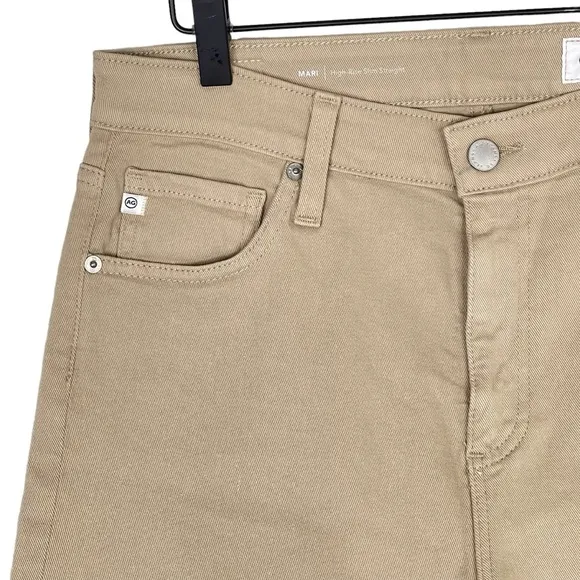 Ag Jeans 31 The Mari High Rise Slim Straight Denim Twill Khaki Preppy Classic