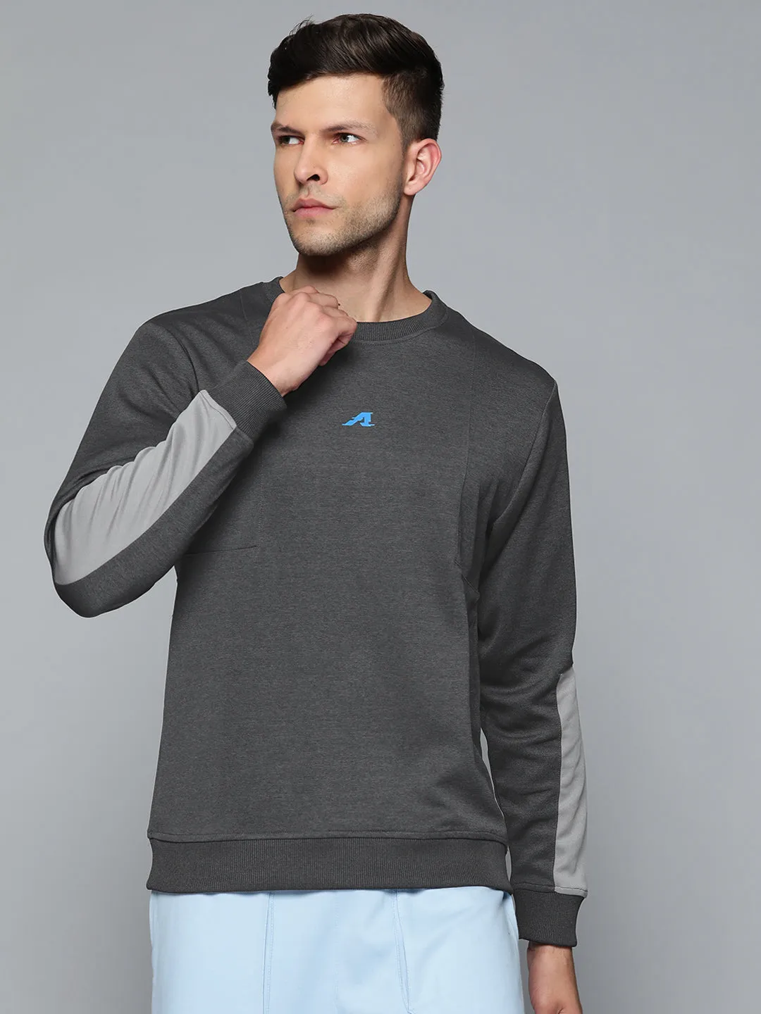 Alcis Men Characoal Solid Sweatshirt
