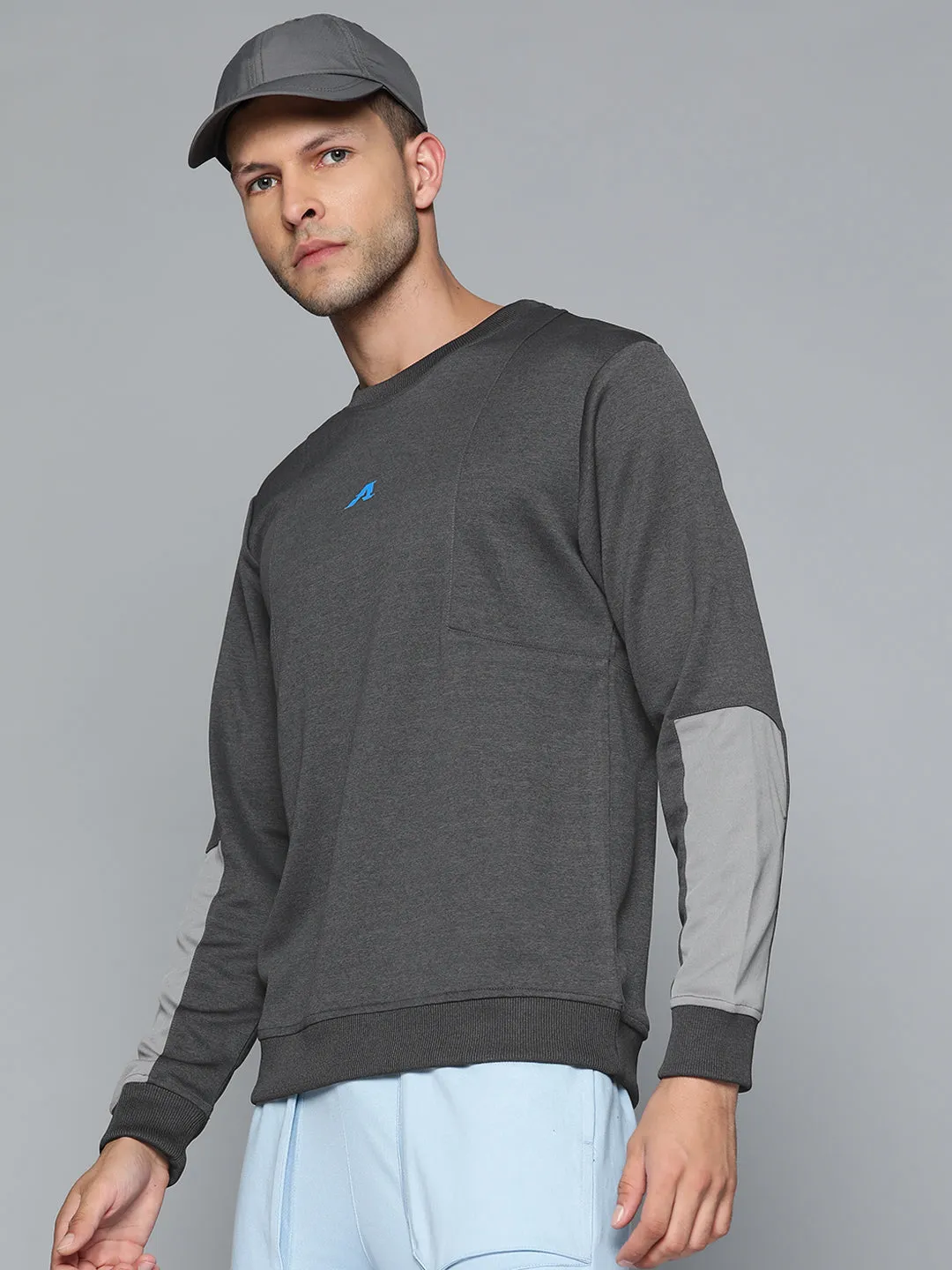 Alcis Men Characoal Solid Sweatshirt