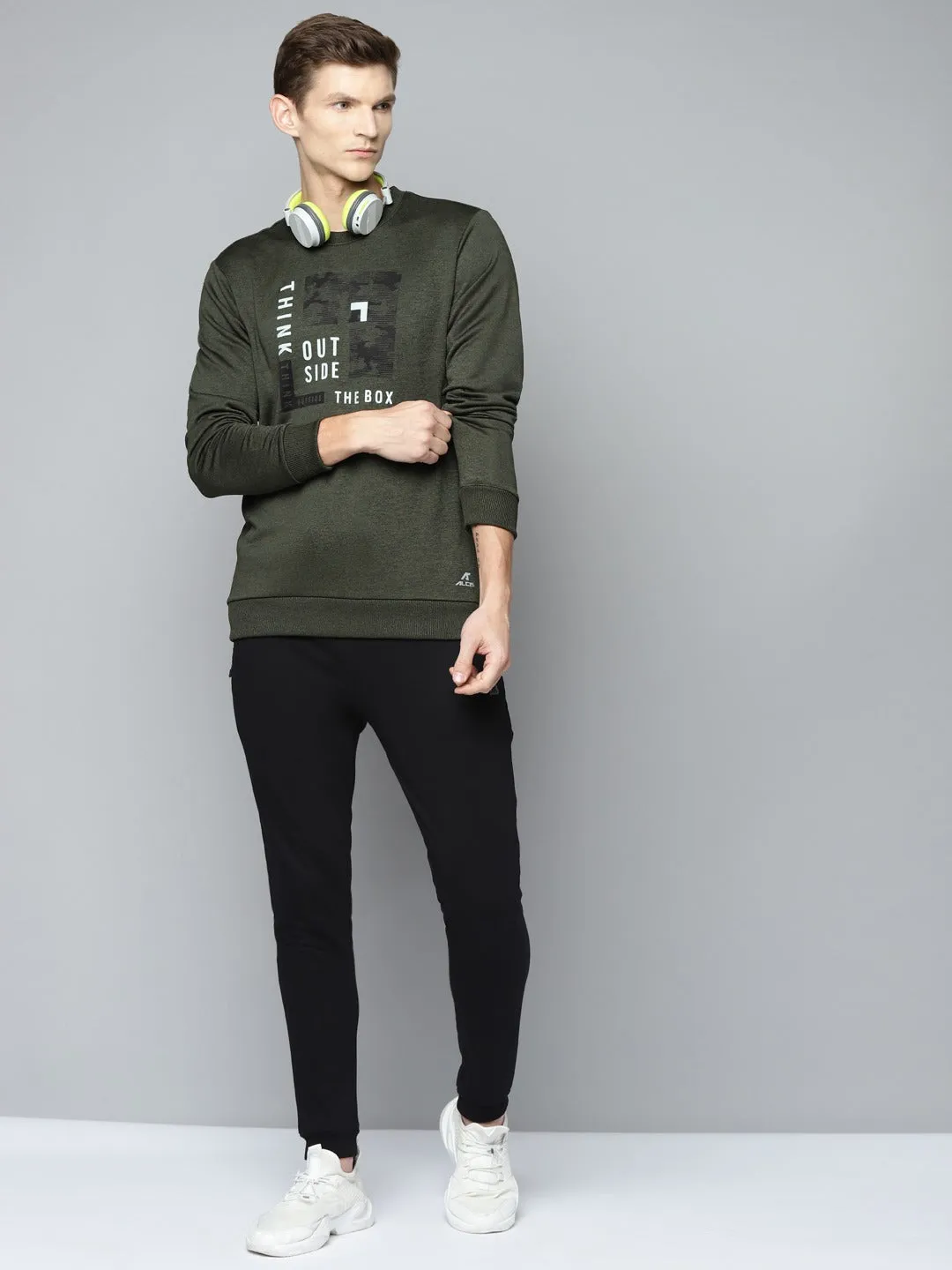 ALCIS Men Green Printed Sweatshirt