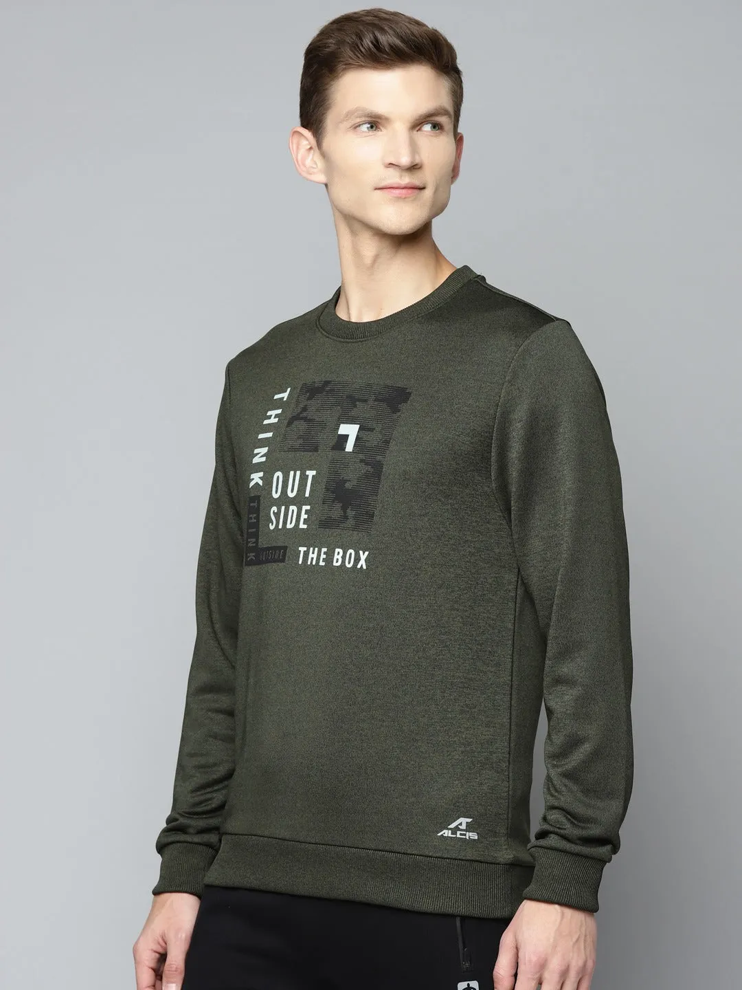 ALCIS Men Green Printed Sweatshirt