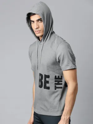 Alcis Men Grey & Black Placement Print Hooded Sweatshirt