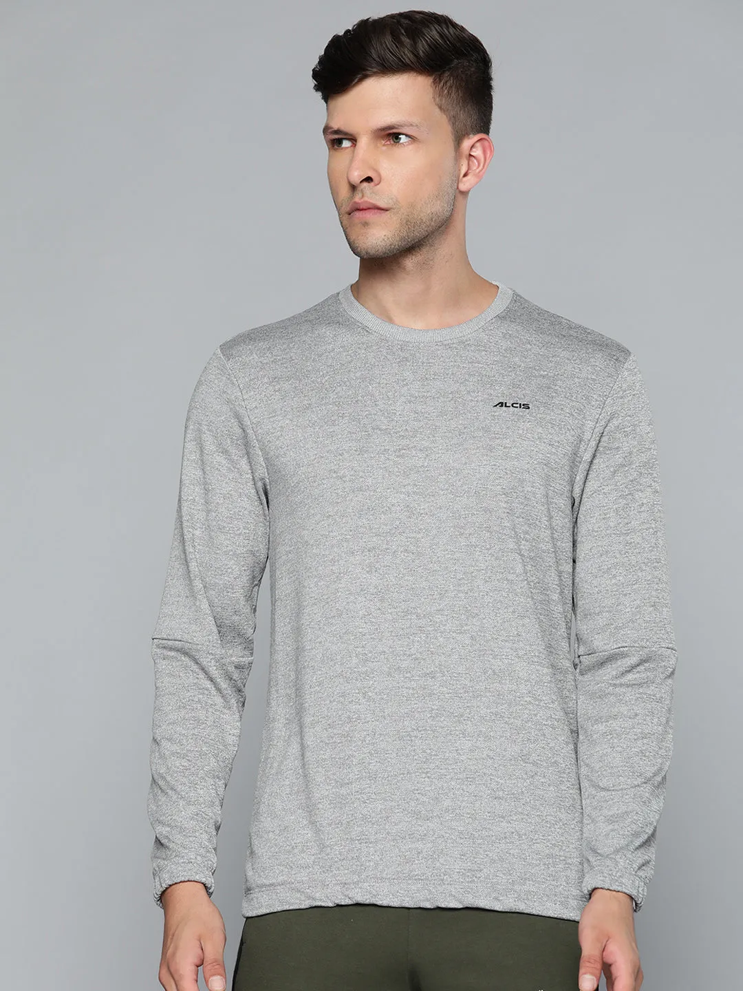 Alcis Men Grey Melange Solid Sweatshirt
