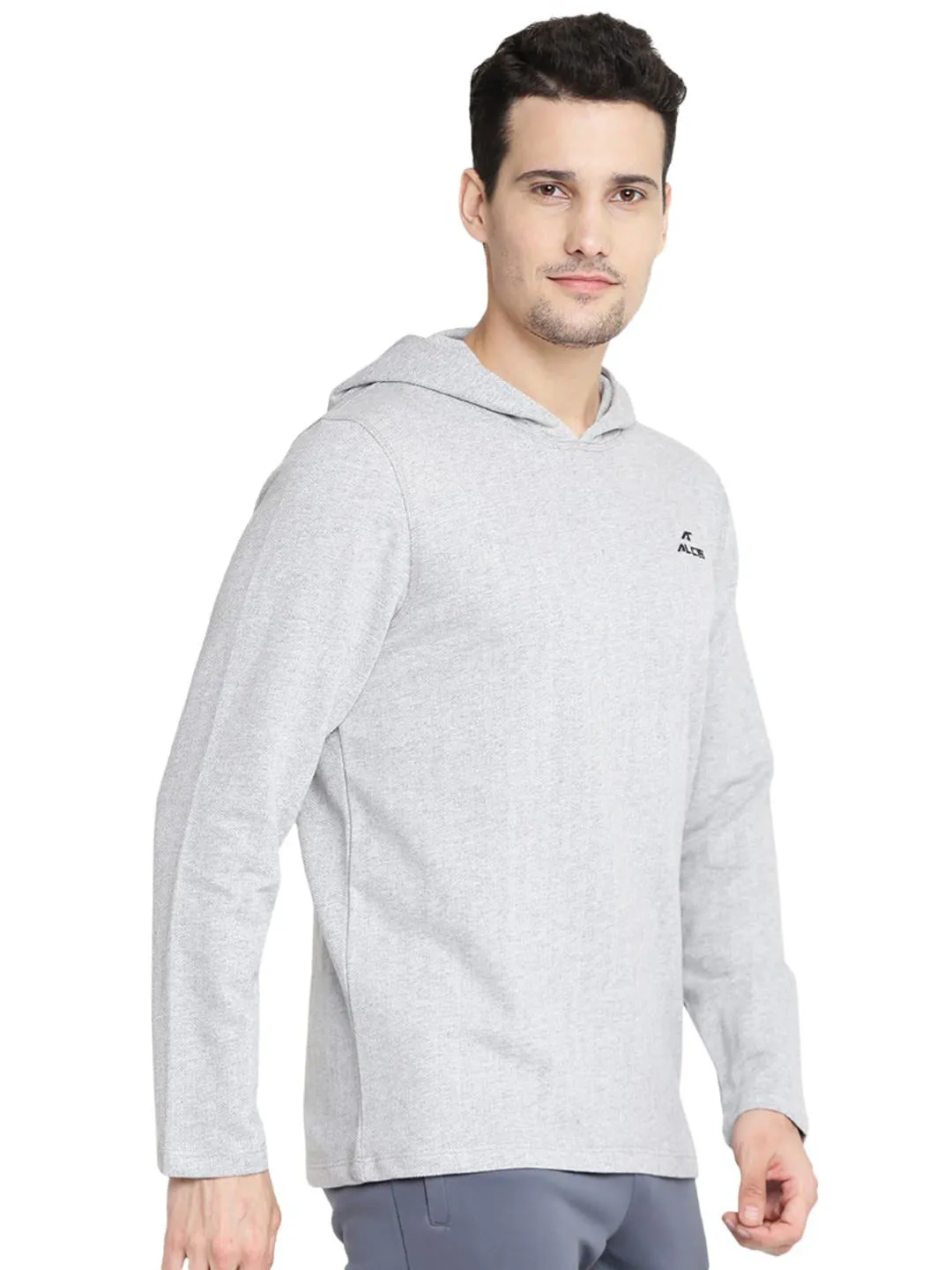 Alcis Men Grey Solid Hooded Sweatshirt 161MSS242
