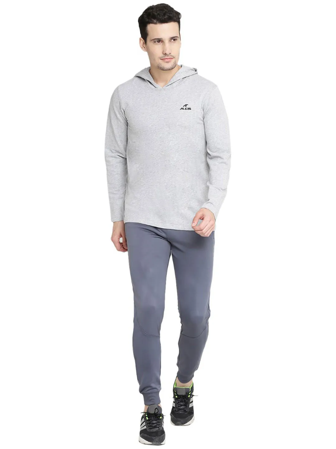 Alcis Men Grey Solid Hooded Sweatshirt 161MSS242