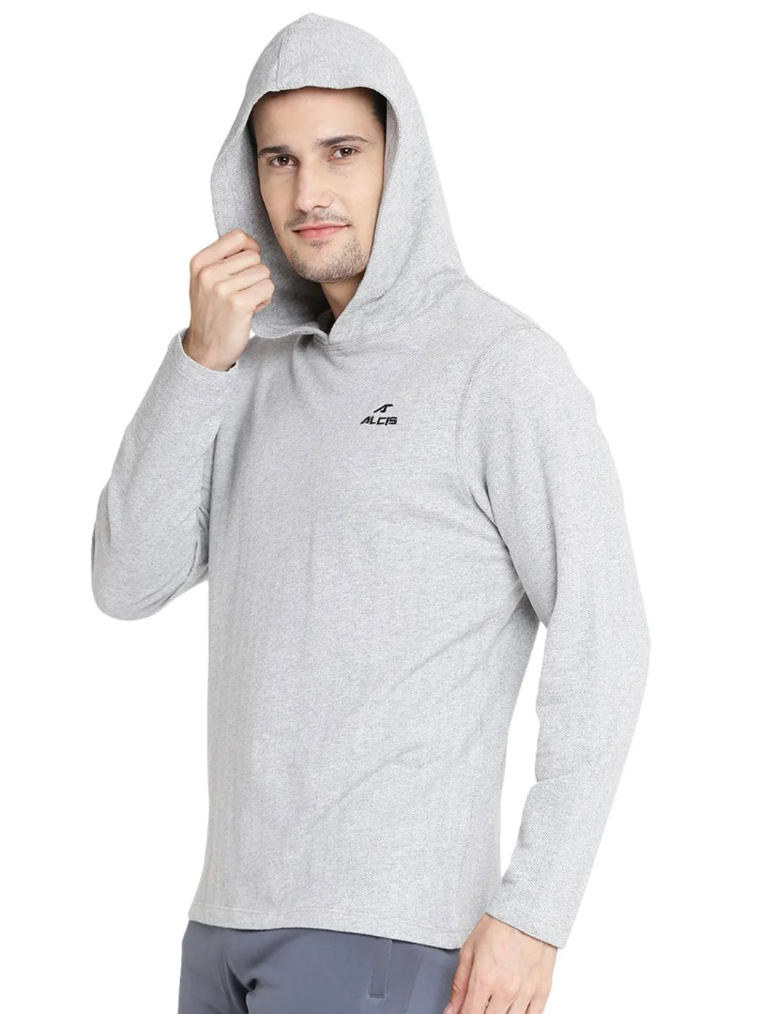 Alcis Men Grey Solid Hooded Sweatshirt 161MSS242