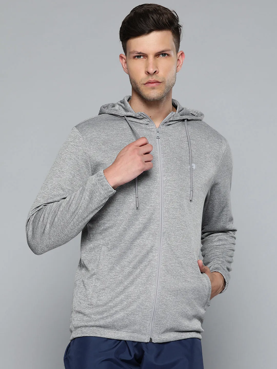 Alcis Men Grey Solid Hooded Sweatshirt