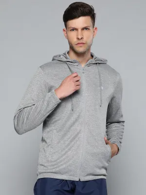 Alcis Men Grey Solid Hooded Sweatshirt