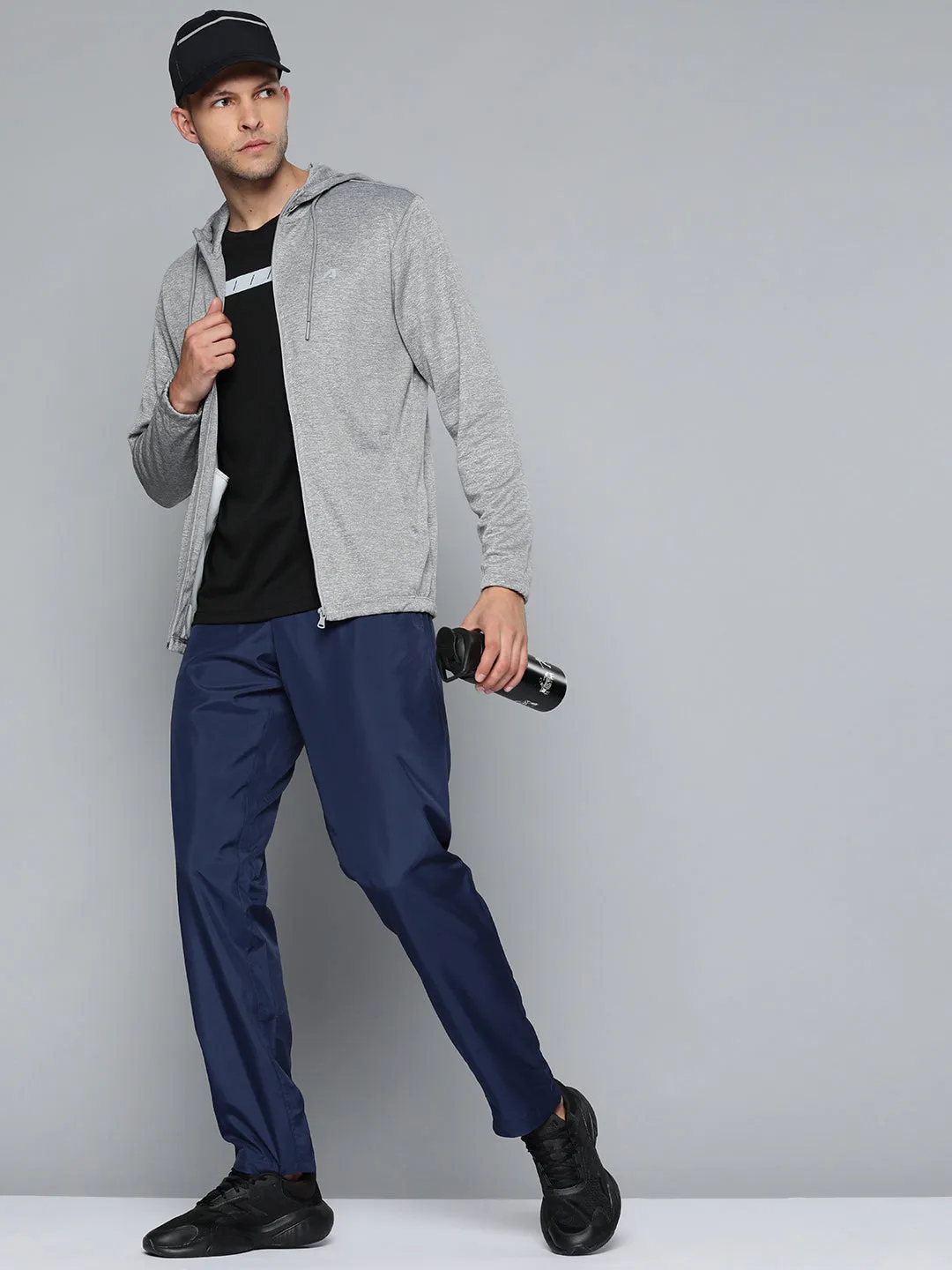 Alcis Men Grey Solid Hooded Sweatshirt