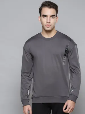 Alcis Men Grey Solid Round Neck Sweatshirt with Print Detail