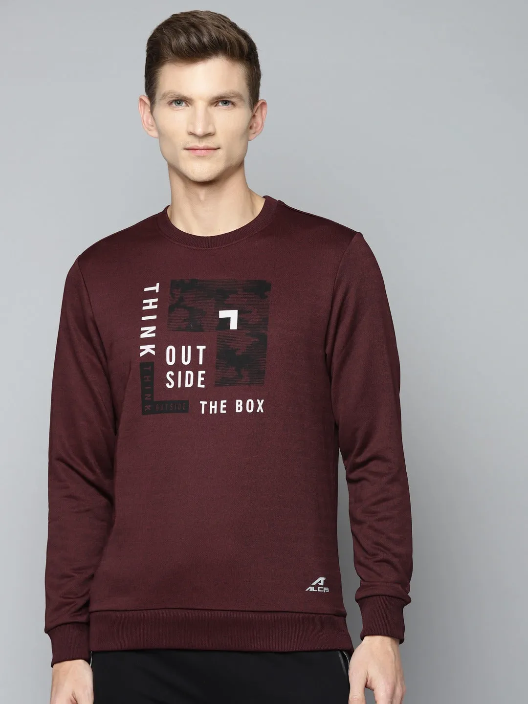 ALCIS Men Maroon Printed Sweatshirt