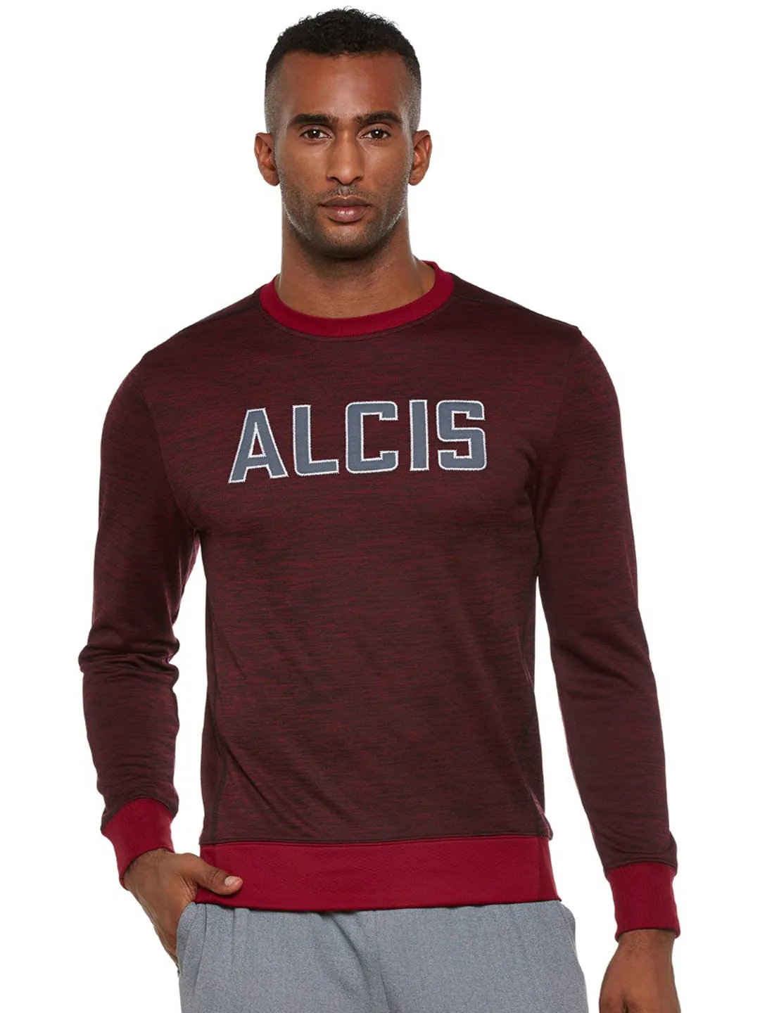 Alcis Men Maroon Self Design Sweatshirt 115MSS148