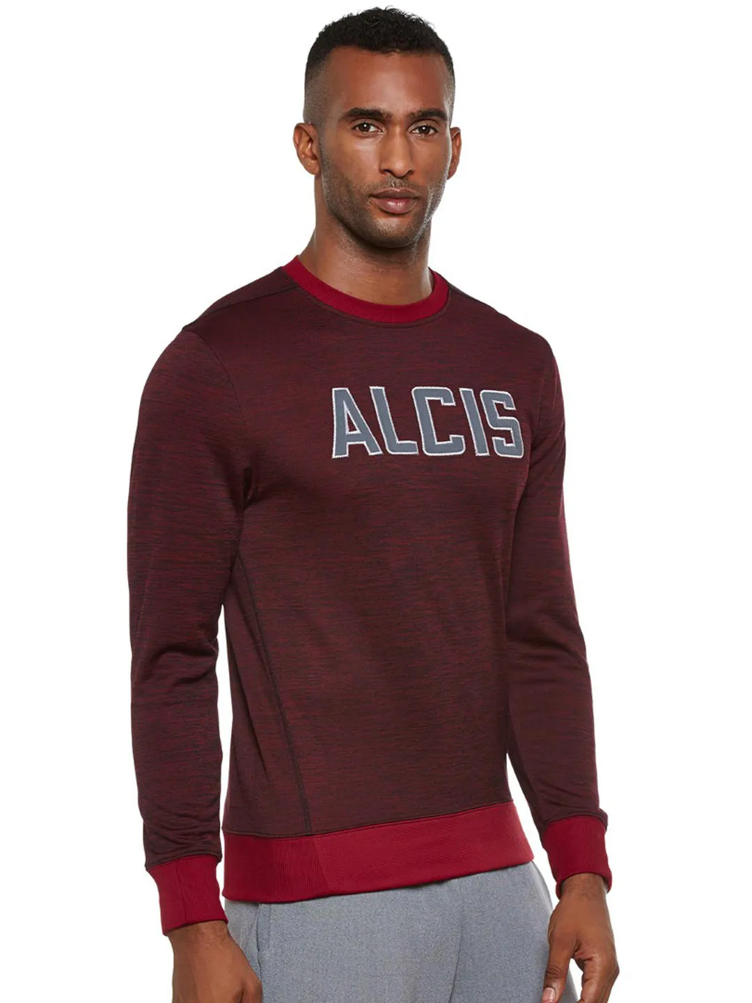 Alcis Men Maroon Self Design Sweatshirt 115MSS148