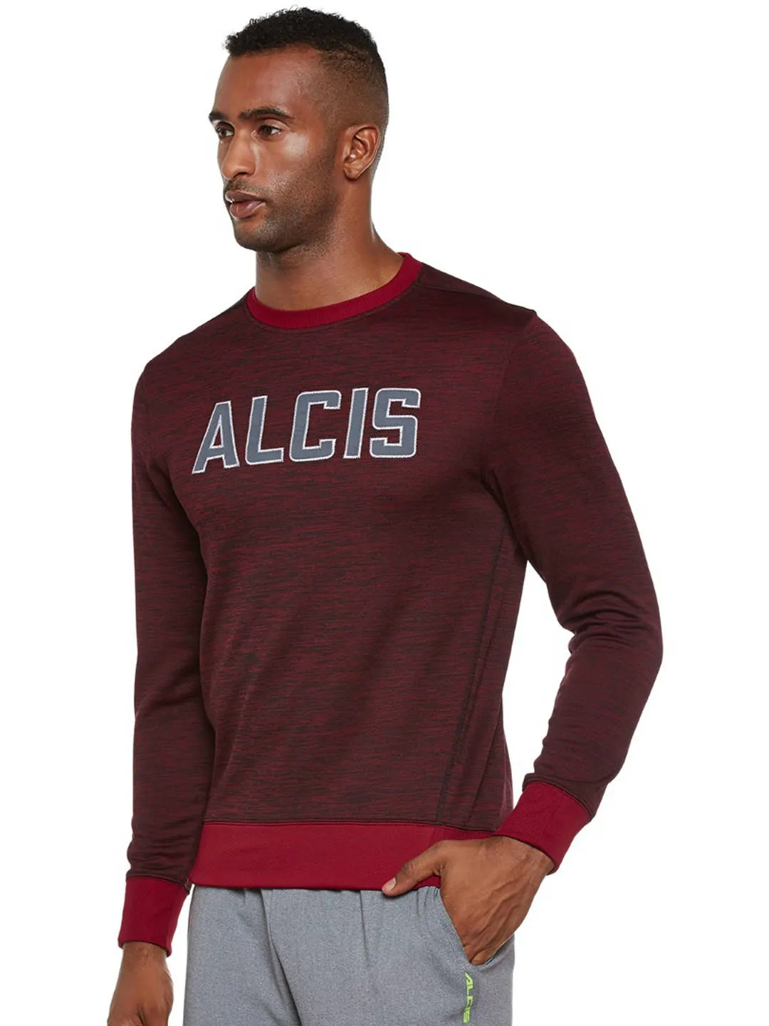 Alcis Men Maroon Self Design Sweatshirt 115MSS148