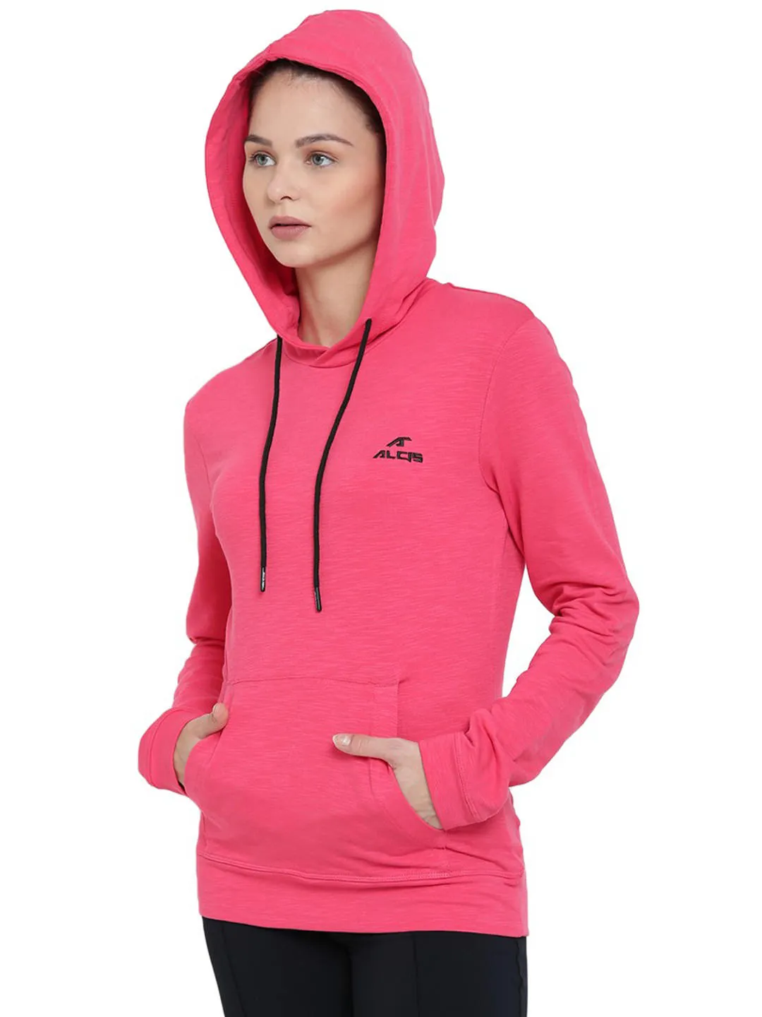 Alcis Men Pink Solid Hooded Sweatshirt 188WSS248