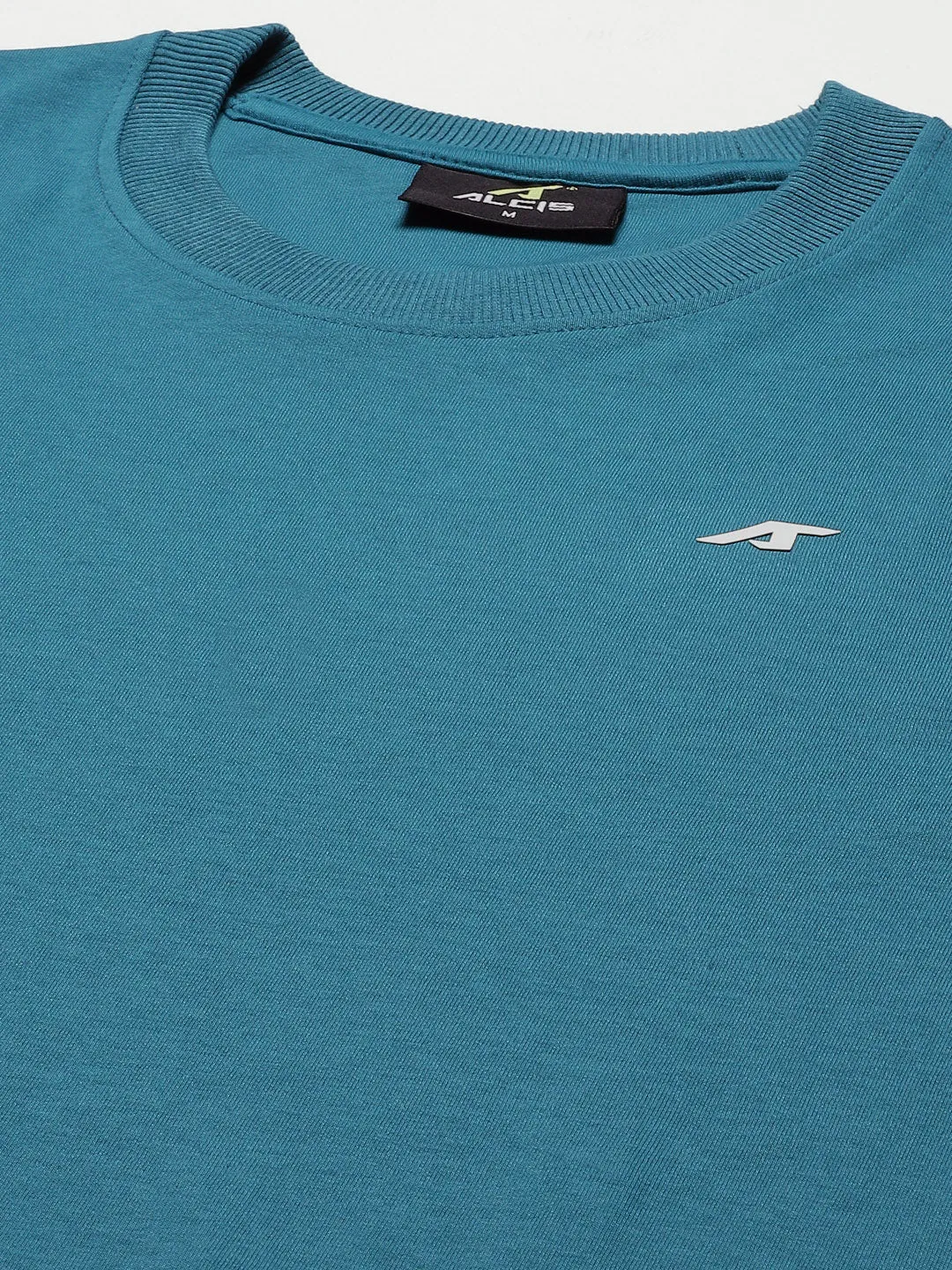 Alcis Men Teal Blue Solid Round Neck Sweatshirt