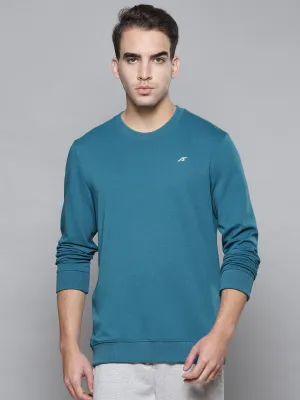 Alcis Men Teal Blue Solid Round Neck Sweatshirt