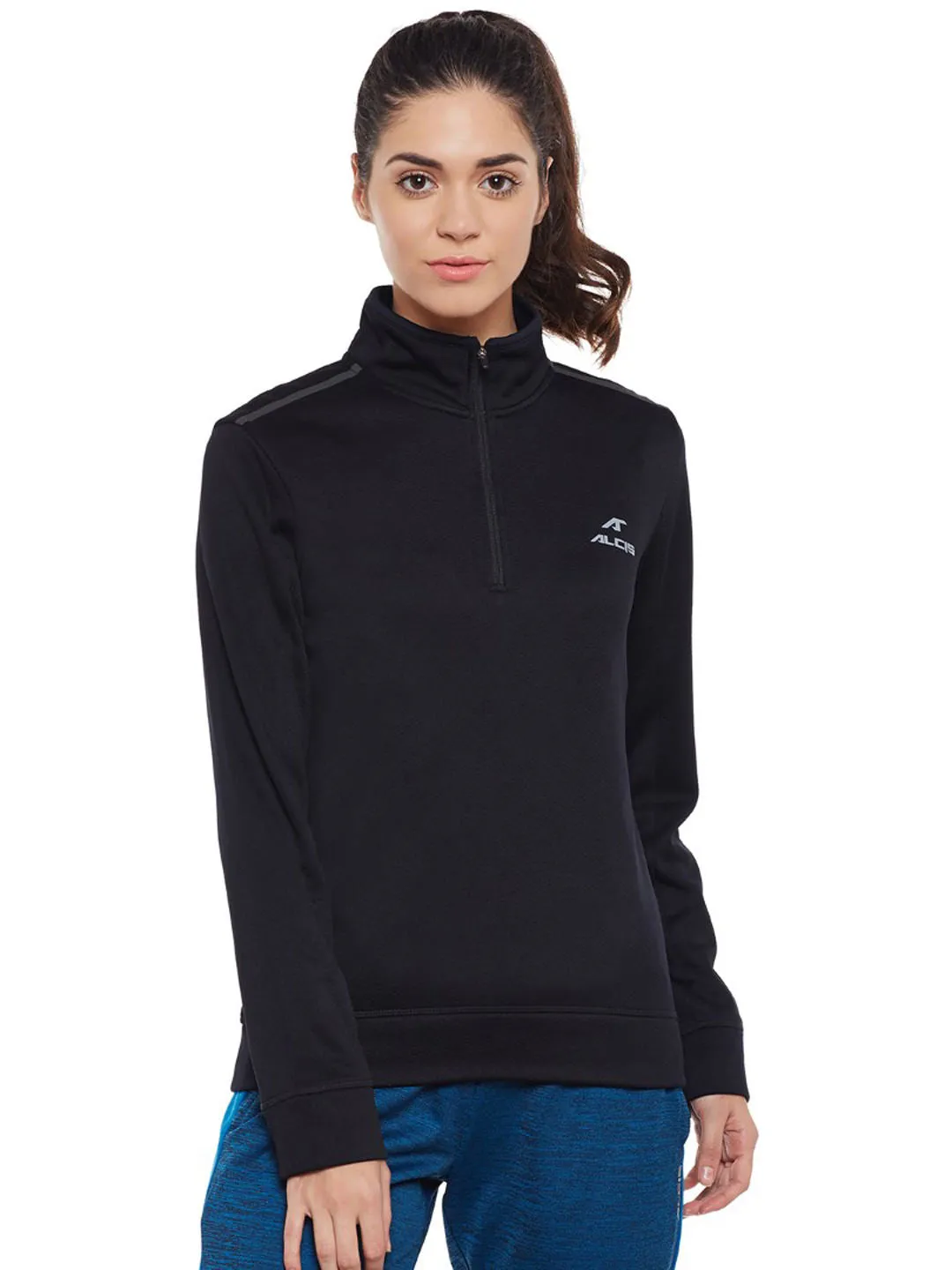 Alcis Women Black Solid Sweatshirt 339WSS318