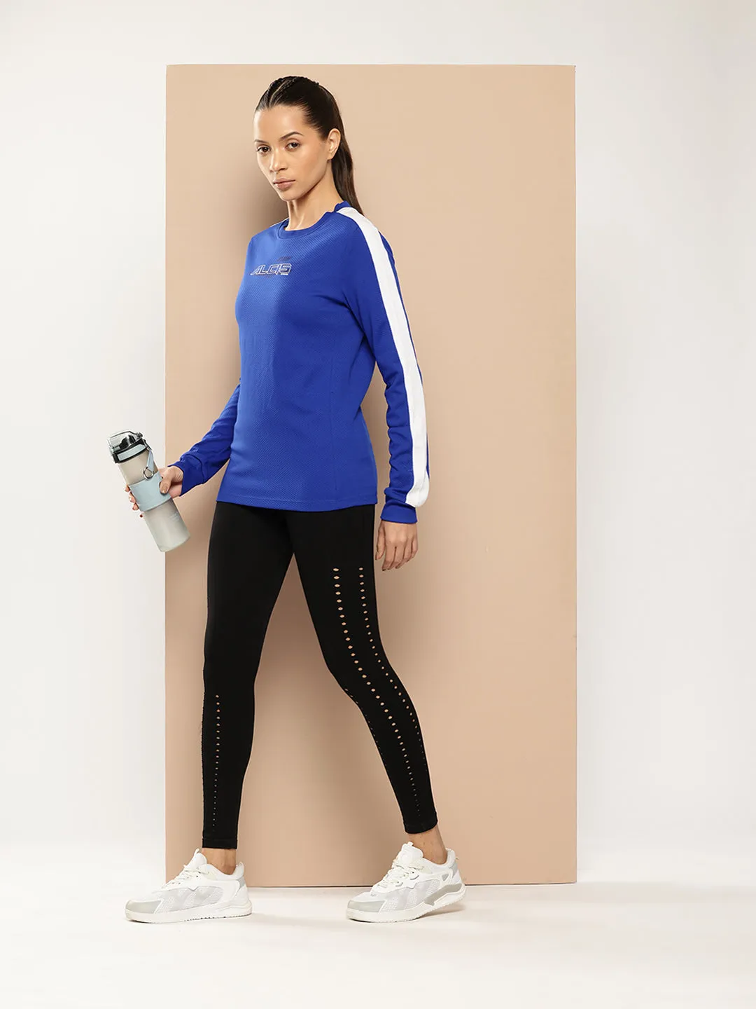 Alcis Women Blue Self Design Sweatshirt