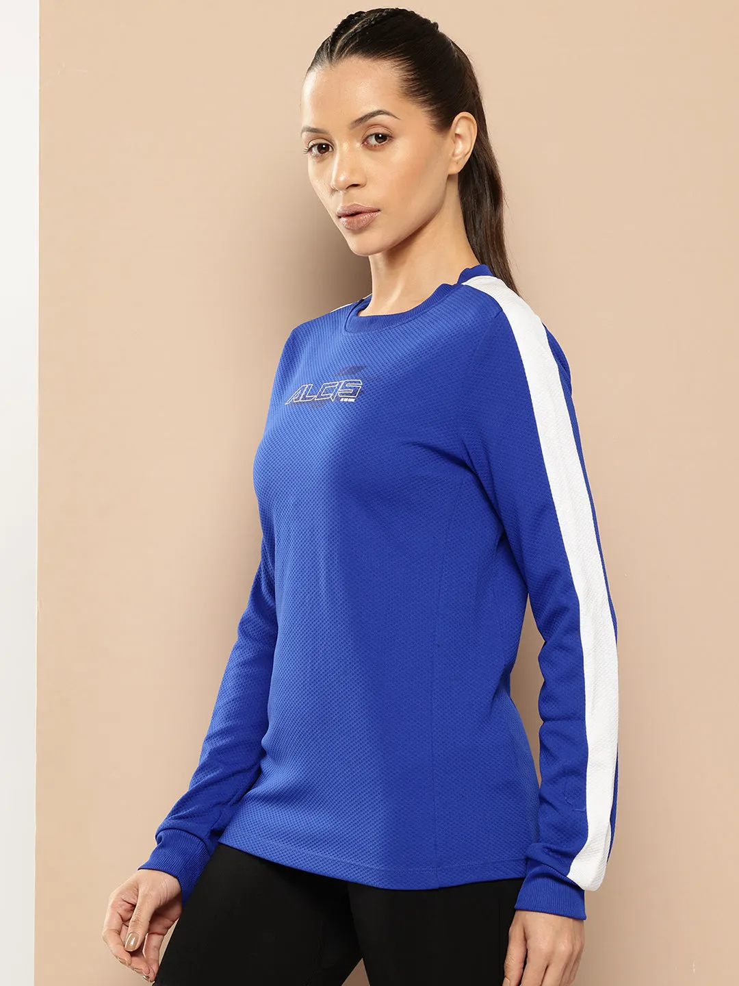 Alcis Women Blue Self Design Sweatshirt