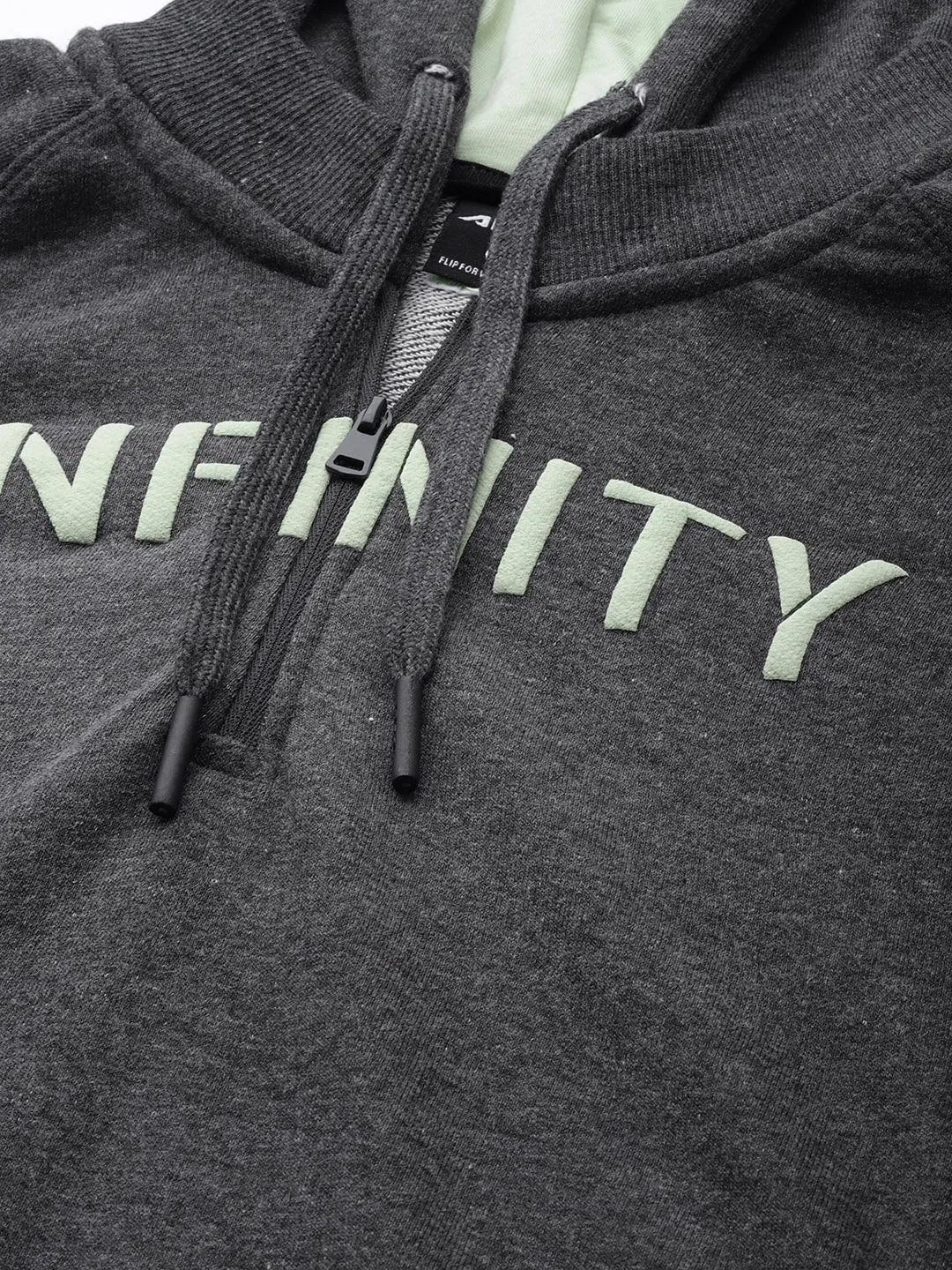 Alcis Women Charcoal Grey White Typography Printed Hooded Sweatshirt